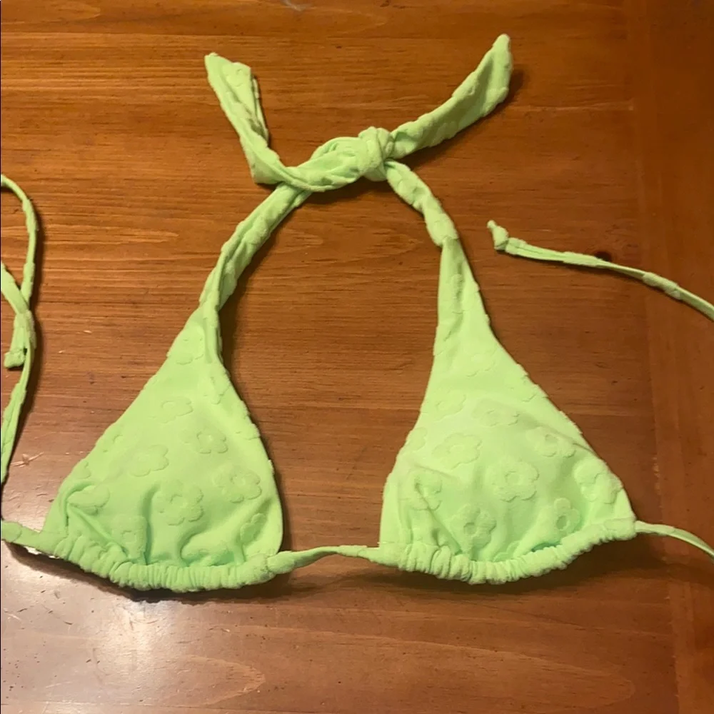Bright green terry cloth bikini top size small